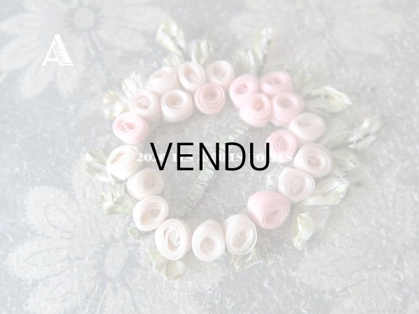 画像5: アンティーク シルク製 シルクシフォンの薔薇 ロココモチーフ 淡いピンクの薔薇のリース (5)