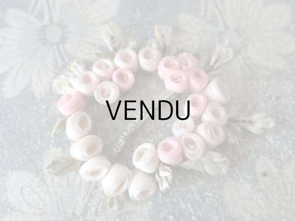 画像7: アンティーク シルク製 シルクシフォンの薔薇 ロココモチーフ 淡いピンクの薔薇のリース (7)