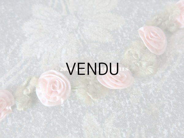 画像3: アンティーク シルク製 大きな薔薇のコトリム ベビーピンク 　ロココリボン 55cm (3)