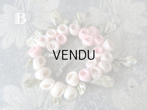 画像8: アンティーク シルク製 シルクシフォンの薔薇 ロココモチーフ 淡いピンクの薔薇のリース (8)