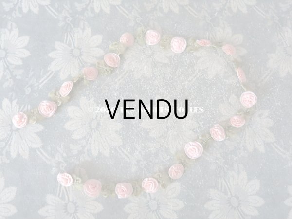 画像6: アンティーク シルク製 大きな薔薇のコトリム ベビーピンク 　ロココリボン 55cm (6)