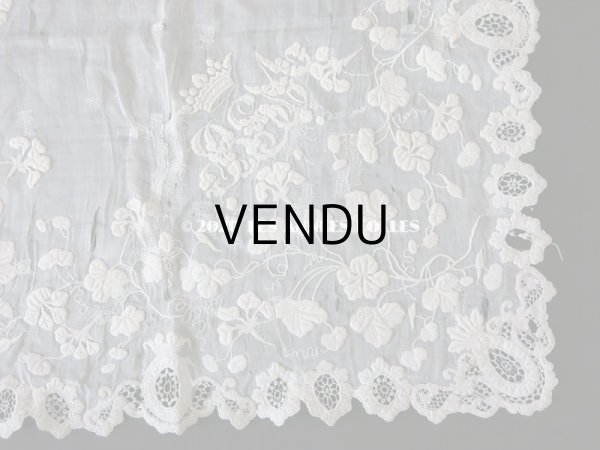 画像6: 19世紀 アンティーク  結婚式のハンカチ 王冠とモノグラム入り ホワイトワーク (6)