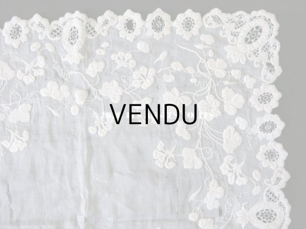 画像4: 19世紀 アンティーク  結婚式のハンカチ 王冠とモノグラム入り ホワイトワーク (4)