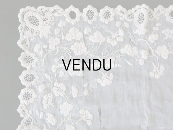 画像3: 19世紀 アンティーク  結婚式のハンカチ 王冠とモノグラム入り ホワイトワーク (3)