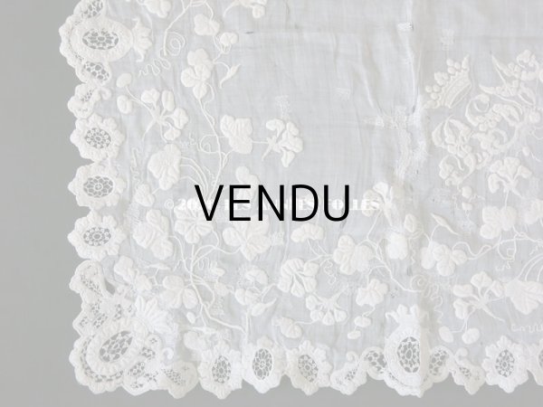 画像5: 19世紀 アンティーク  結婚式のハンカチ 王冠とモノグラム入り ホワイトワーク (5)