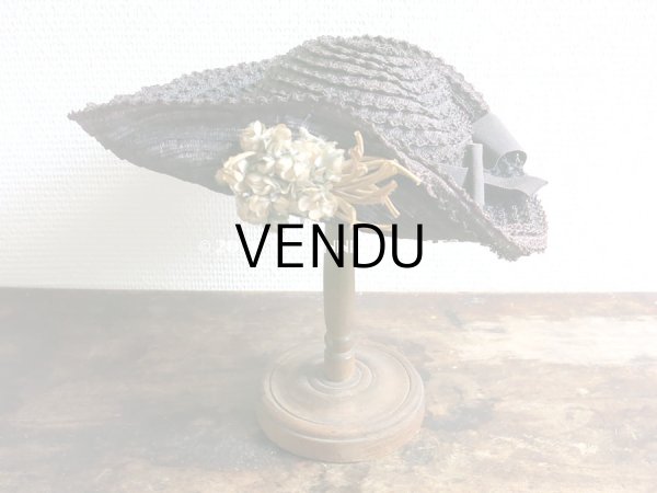 画像5: アンティーク 小さな女の子用 布花 & リボン付 ストローハット  (5)