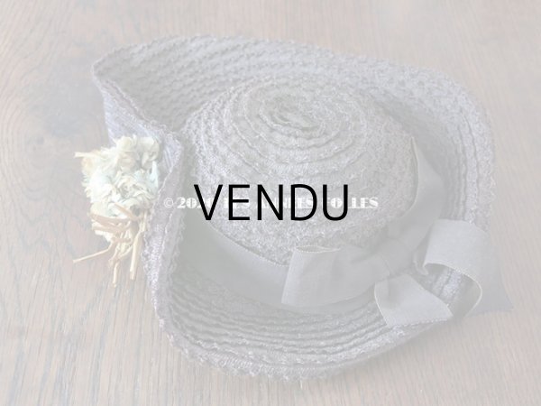 画像12: アンティーク 小さな女の子用 布花 & リボン付 ストローハット  (12)