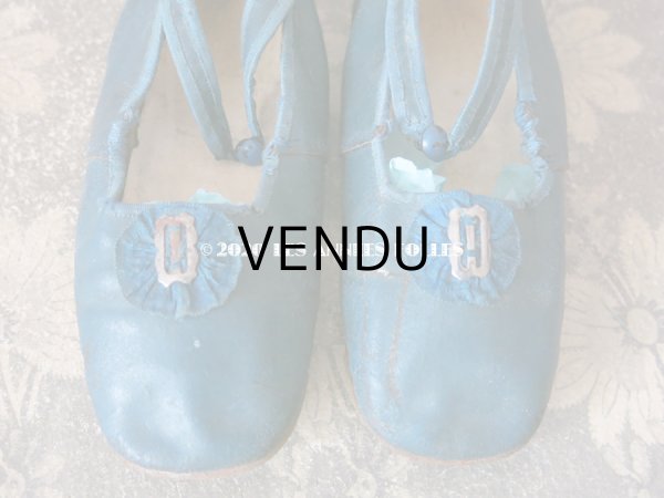 画像3: 1900年代 アンティーク 子供用 レザーシューズ  スモーキーブルー (3)