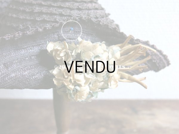 画像8: アンティーク 小さな女の子用 布花 & リボン付 ストローハット  (8)