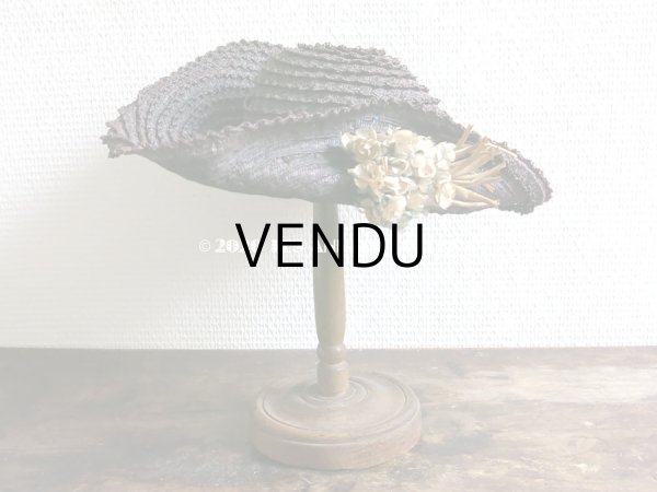 画像3: アンティーク 小さな女の子用 布花 & リボン付 ストローハット  (3)