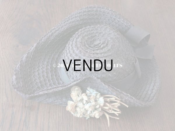 画像13: アンティーク 小さな女の子用 布花 & リボン付 ストローハット  (13)