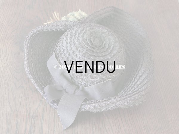 画像11: アンティーク 小さな女の子用 布花 & リボン付 ストローハット  (11)