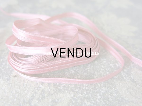 画像5: 1900年代 アンティーク シルク製 極細 サテンリボン オールドローズ色 6mm幅 (5)