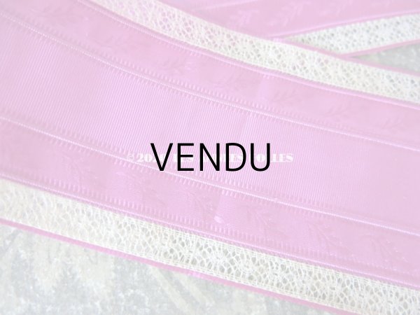 画像6: 19世紀末 アンティーク  レースの縁取り シルク製 リーフ柄のリボン 　6.1cm幅 150cm パープル＆フューシャピンク (6)