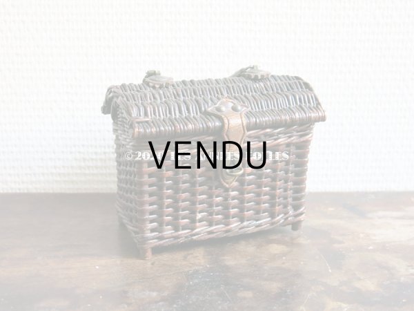 画像3: 1900年代 アンティーク ドール用 パニエ レザーのハンドル付き ブラウン (3)