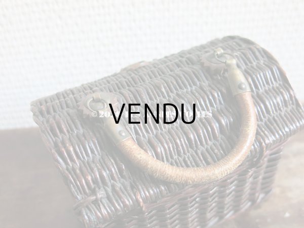 画像10: 1900年代 アンティーク ドール用 パニエ レザーのハンドル付き ブラウン (10)