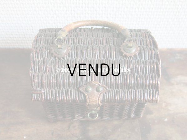 画像6: 1900年代 アンティーク ドール用 パニエ レザーのハンドル付き ブラウン (6)