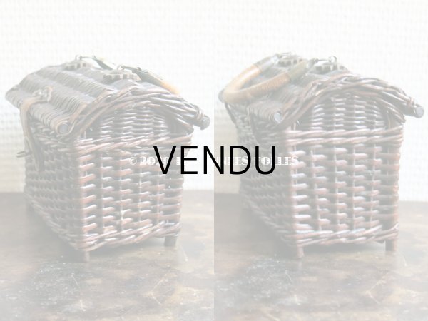 画像5: 1900年代 アンティーク ドール用 パニエ レザーのハンドル付き ブラウン (5)