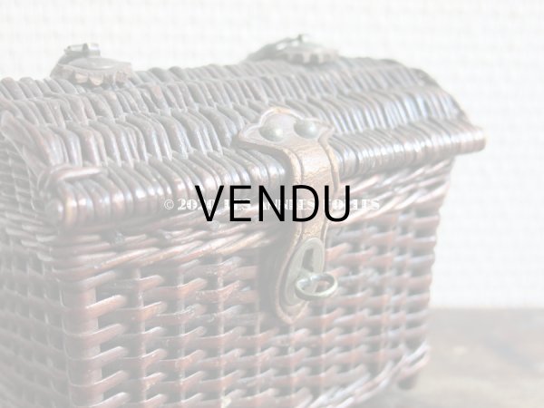 画像11: 1900年代 アンティーク ドール用 パニエ レザーのハンドル付き ブラウン (11)