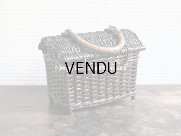 画像4: 1900年代 アンティーク ドール用 パニエ レザーのハンドル付き ブラウン (4)