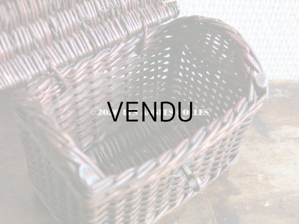 画像12: 1900年代 アンティーク ドール用 パニエ レザーのハンドル付き ブラウン (12)