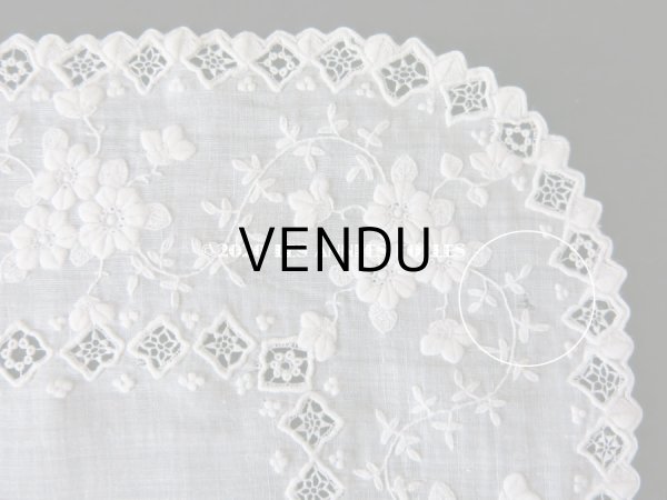 画像13: 19世紀 アンティーク  ホワイトワークの結婚式のハンカチ モノグラム＆透かし模様入り (13)