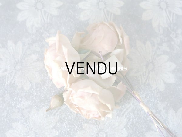 画像13: 未使用 ラベル付き アンティーク 薔薇の布花 淡いピンク カップ咲き コサージュ (13)