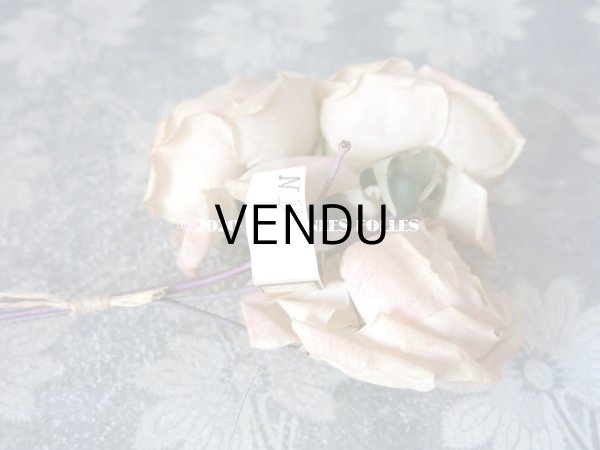 画像5: 未使用 ラベル付き アンティーク 薔薇の布花 淡いピンク カップ咲き コサージュ (5)