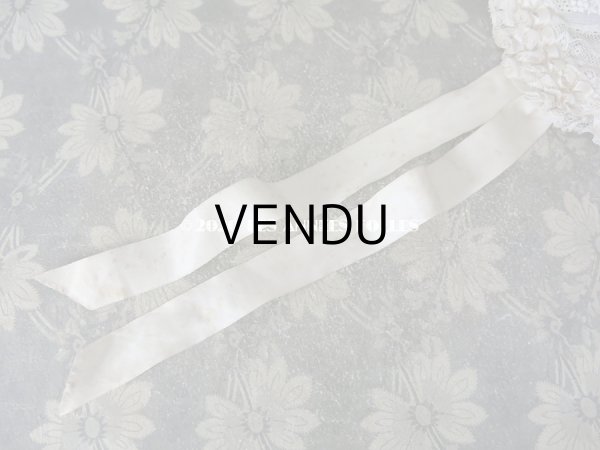 画像9: アンティーク バテム用　レースのボネ オフホワイトのシルクリボン (9)