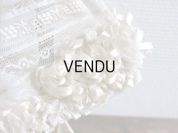 画像4: アンティーク バテム用　レースのボネ オフホワイトのシルクリボン (4)