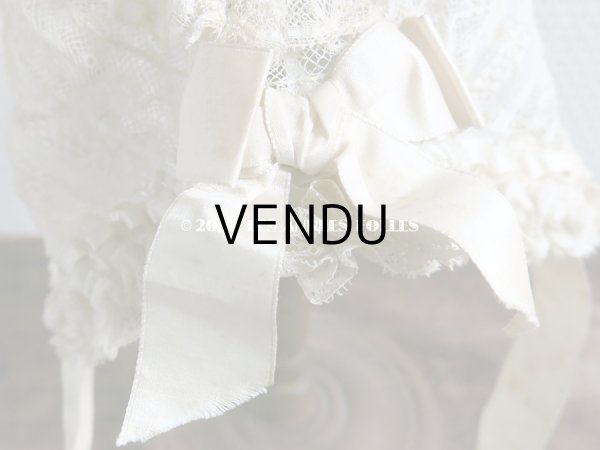 画像8: アンティーク バテム用　レースのボネ オフホワイトのシルクリボン (8)