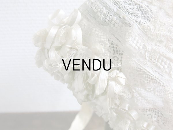 画像5: アンティーク バテム用　レースのボネ オフホワイトのシルクリボン (5)