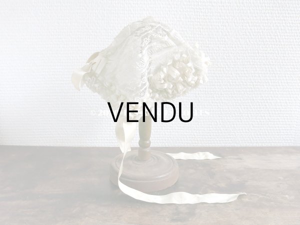 画像11: アンティーク バテム用　レースのボネ オフホワイトのシルクリボン (11)