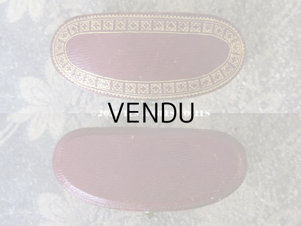 画像5: 【クリスマスセール2020対象外】 アンティーク  本革製 金彩入り ジュエリーボックス ピンブローチ用 ボルドー (5)