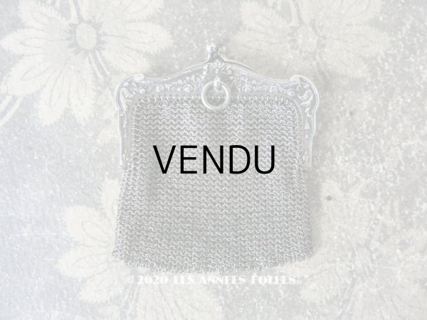 画像1: 1900年代 アンティーク シルバー製 メタルメッシュ コインケース 内ポケット付 花かご＆薔薇とリボンのガーランド (1)