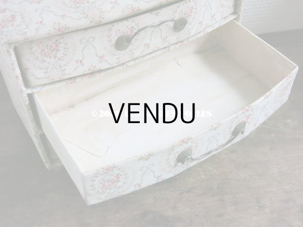 画像7: 1900年代 アンティーク 薔薇のメダイヨン＆水色のリボン　カルトナージュボックス 3段 26.3×14.9×19.1cm (7)