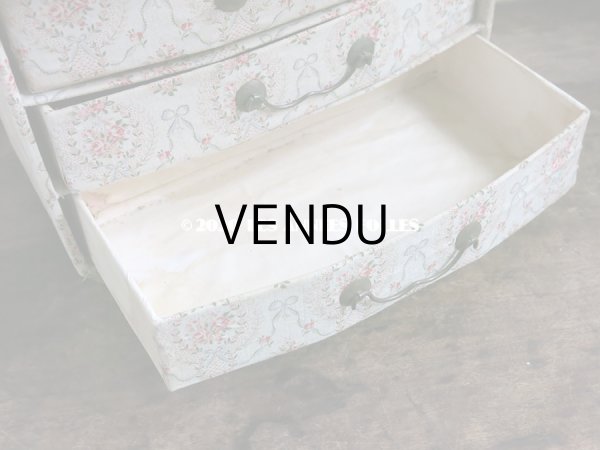 画像8: 1900年代 アンティーク 薔薇のメダイヨン＆水色のリボン　カルトナージュボックス 3段 26.3×14.9×19.1cm (8)
