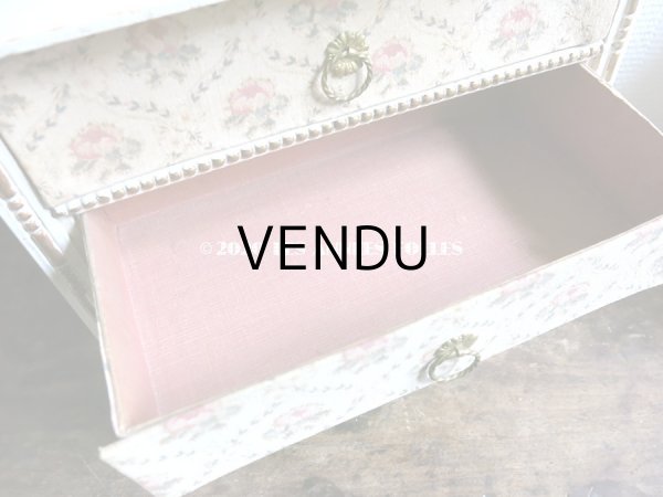 画像8: アンティーク カルトナージュチェスト  薔薇模様 ミラー付き (8)