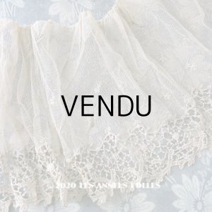 画像: 1900年代 アンティーク  幅広 ドレスの裾　花刺繍入りチュール地＆クロシェレース17.5〜22cm幅 ライトベージュ　約3m