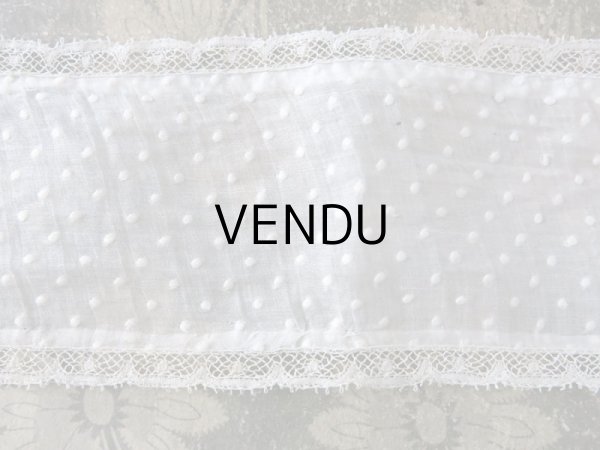画像15: アンティーク  ドットの刺繍入り コットン生地のリボン　4.5m ヴァランシエンヌレースの縁取り (15)