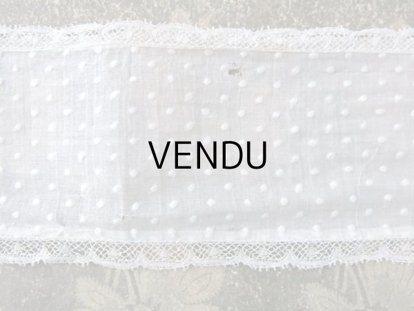 画像11: アンティーク  ドットの刺繍入り コットン生地のリボン　4.5m ヴァランシエンヌレースの縁取り (11)