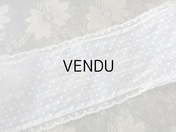 画像3: アンティーク  ドットの刺繍入り コットン生地のリボン　4.5m ヴァランシエンヌレースの縁取り (3)