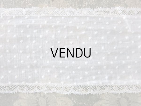 画像13: アンティーク  ドットの刺繍入り コットン生地のリボン　4.5m ヴァランシエンヌレースの縁取り (13)