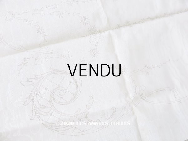 画像12: アンティーク  リボン刺繍の図案入り 大きなシルク製ファブリック (12)