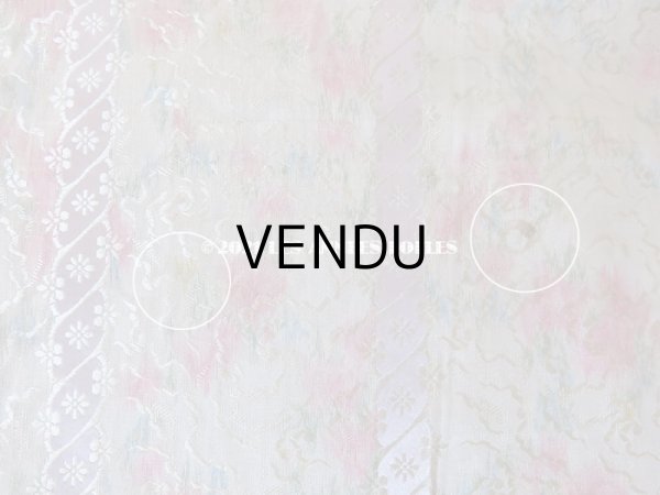 画像14: 19世紀 アンティーク  シルク製 ファブリック ほぐし織 ピンクの薔薇＆勿忘草のリース (14)