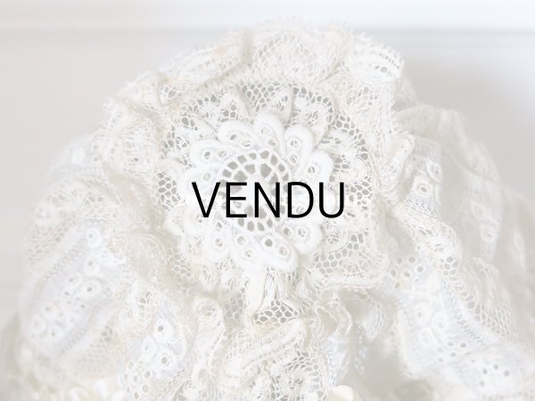 画像11: アンティーク バテム用　レースのボネ オフホワイトのシルクリボン (11)