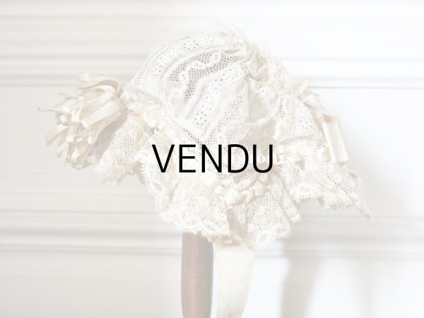 画像5: アンティーク バテム用　レースのボネ オフホワイトのシルクリボン (5)