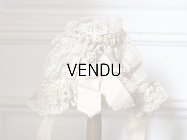 画像6: アンティーク バテム用　レースのボネ オフホワイトのシルクリボン (6)