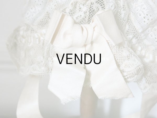 画像12: アンティーク バテム用　レースのボネ オフホワイトのシルクリボン (12)