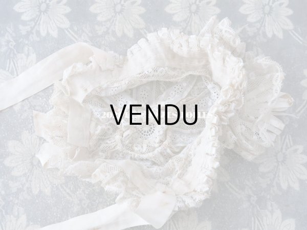 画像13: アンティーク バテム用　レースのボネ オフホワイトのシルクリボン (13)